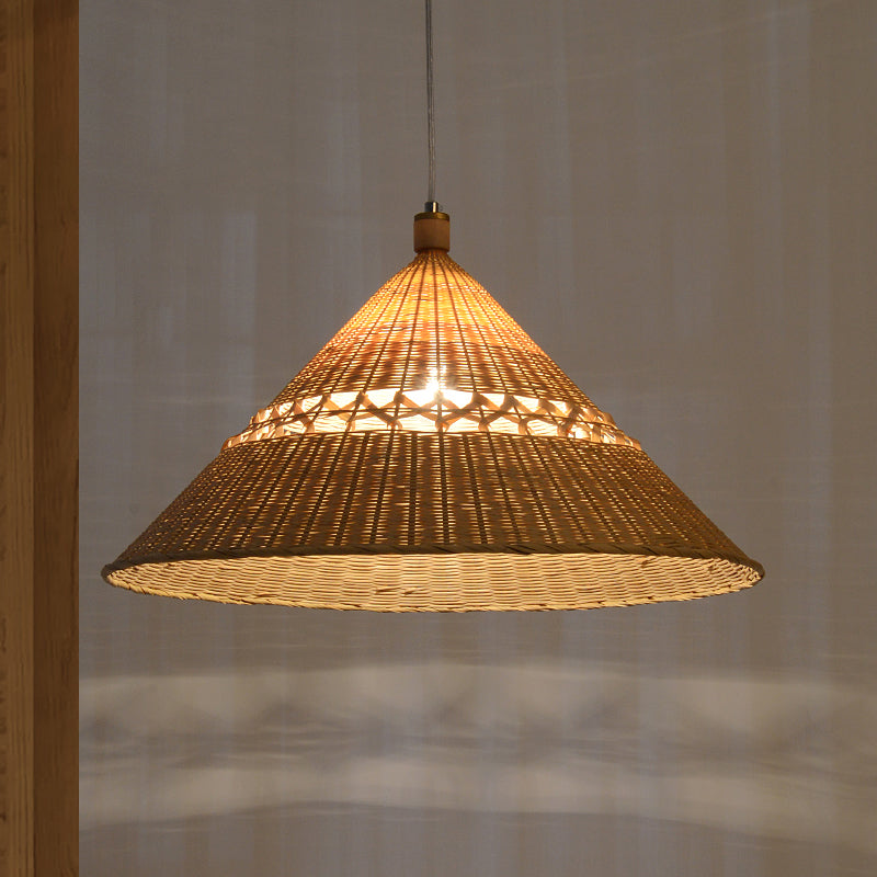 Bamboo Tapered Ceiling Lamp - Flaxen Hanging Light Fixture For Teahouse