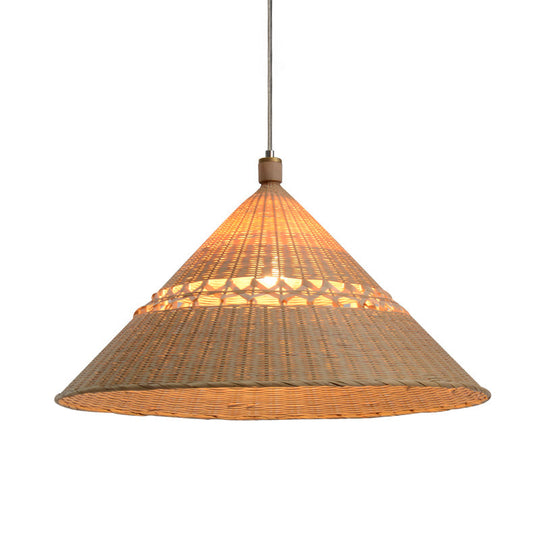 Bamboo Tapered Ceiling Lamp - Flaxen Hanging Light Fixture For Teahouse