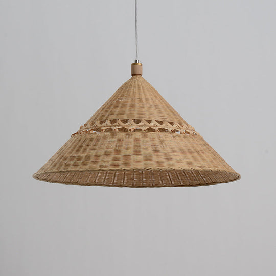 Bamboo Tapered Ceiling Lamp - Flaxen Hanging Light Fixture For Teahouse