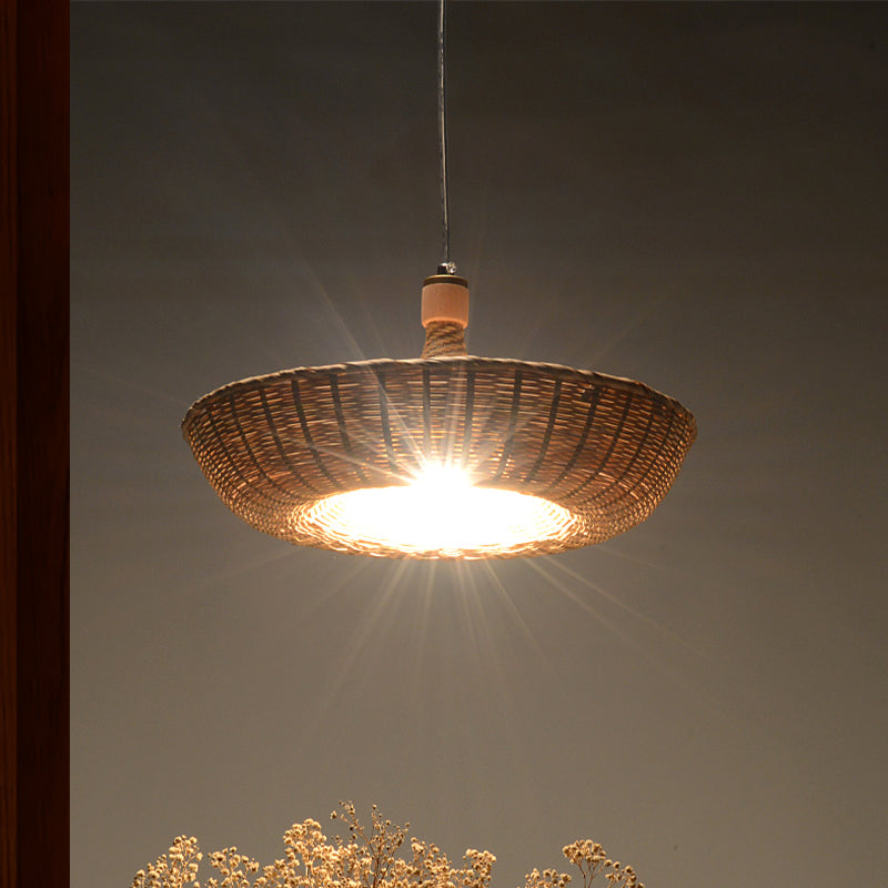 Japanese Handcrafted Bamboo Ceiling Light - 1 Head Suspended Flaxen Fixture