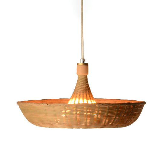 Japanese Handcrafted Bamboo Ceiling Light - 1 Head Suspended Flaxen Fixture