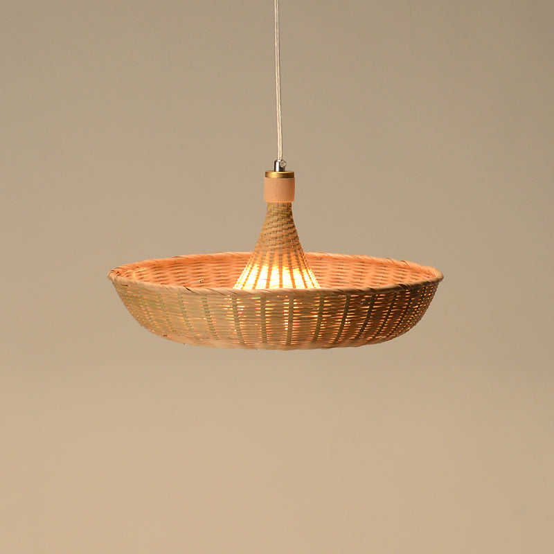 Japanese Handcrafted Bamboo Ceiling Light - 1 Head Suspended Flaxen Fixture