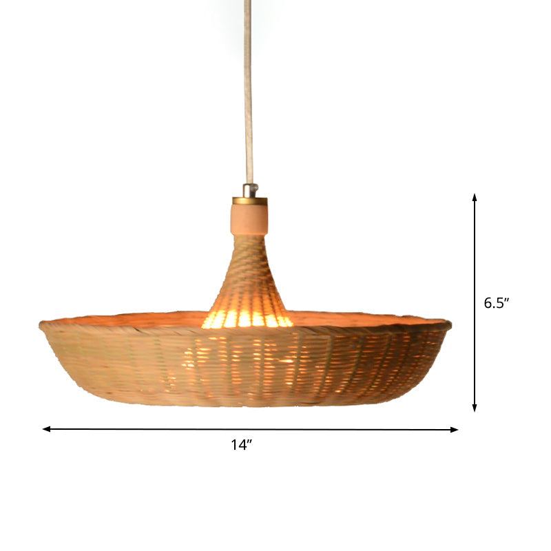 Japanese Handcrafted Bamboo Ceiling Light - 1 Head Suspended Flaxen Fixture