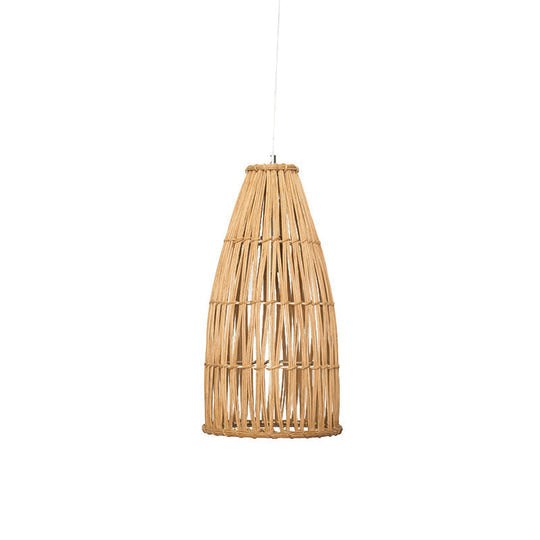 Chinese Bamboo Basket Hanging Pendant Light - Khaki Ceiling Lamp For Dining Room With 1 Bulb