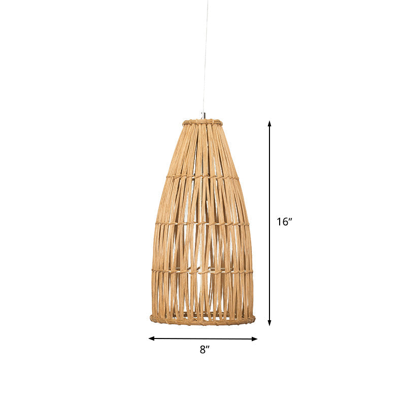 Chinese Bamboo Basket Hanging Pendant Light - Khaki Ceiling Lamp For Dining Room With 1 Bulb