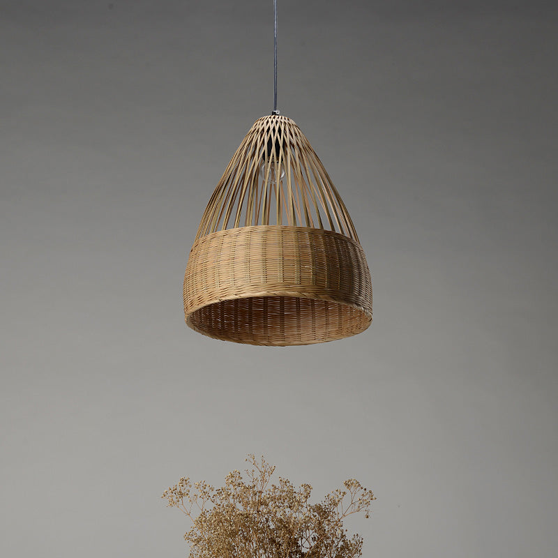 Japanese Bamboo Pendant Lighting - Hand-Woven Flaxen Ceiling Lamp