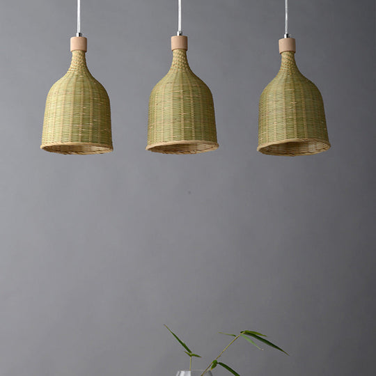 Flaxen Bamboo Pendant Light Fixture With Asian-Inspired Down Lighting For Bedroom