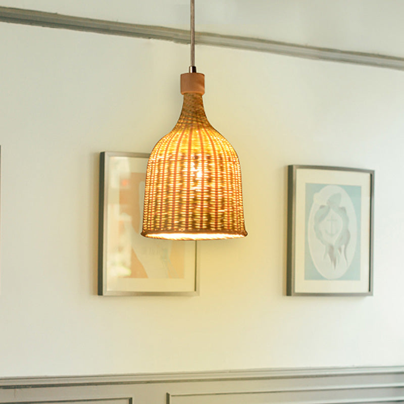 Flaxen Bamboo Pendant Light Fixture With Asian-Inspired Down Lighting For Bedroom