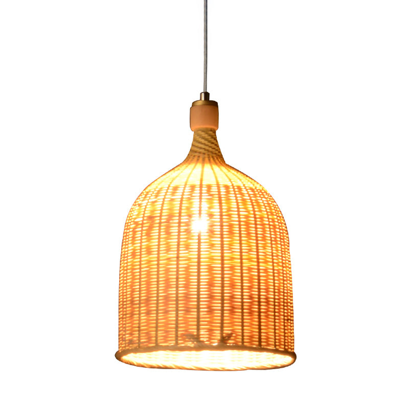 Flaxen Bamboo Pendant Light Fixture With Asian-Inspired Down Lighting For Bedroom