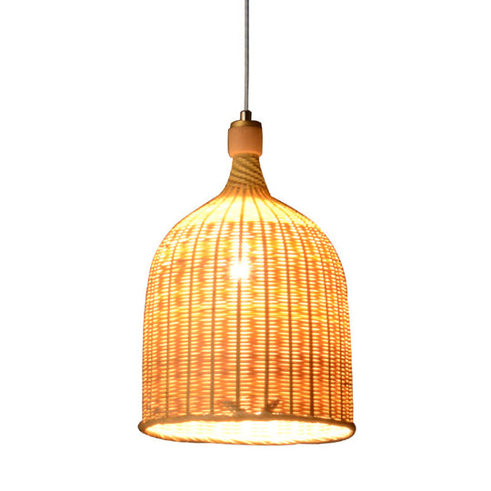 Flaxen Bamboo Pendant Light Fixture With Asian-Inspired Down Lighting For Bedroom