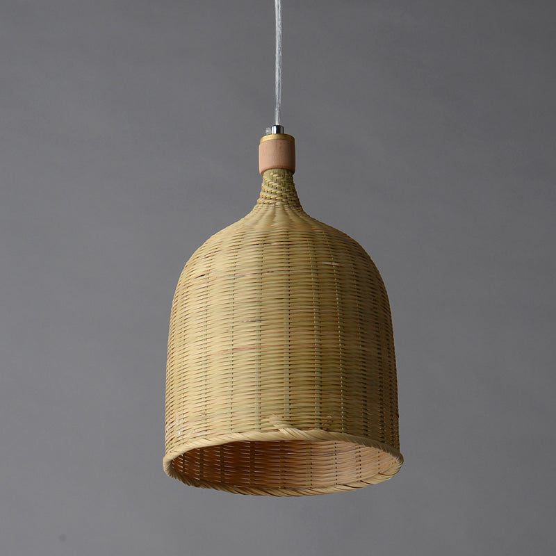 Flaxen Bamboo Pendant Light Fixture With Asian-Inspired Down Lighting For Bedroom