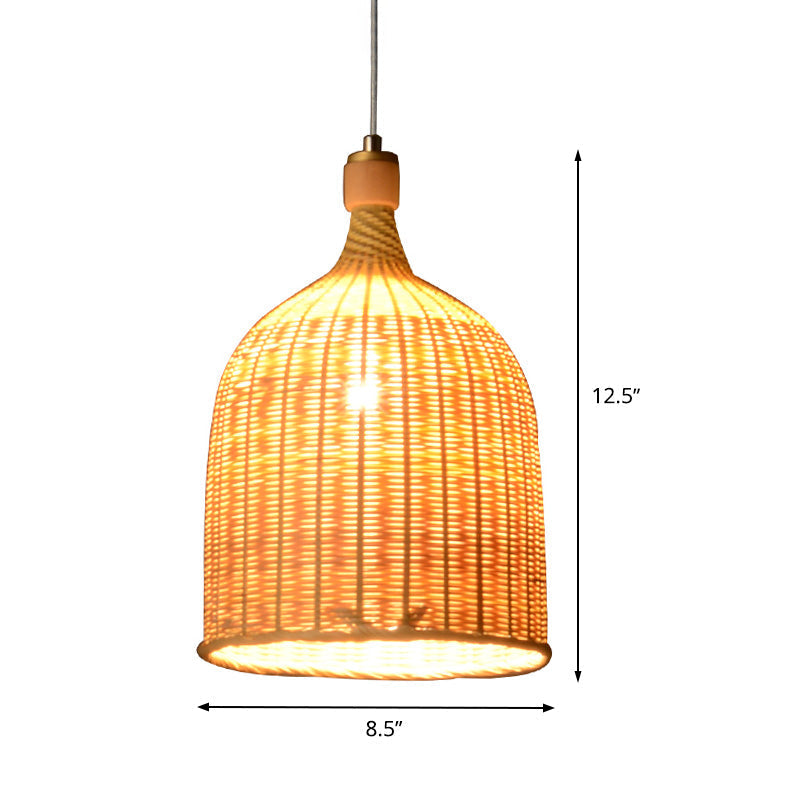 Flaxen Bamboo Pendant Light Fixture With Asian-Inspired Down Lighting For Bedroom