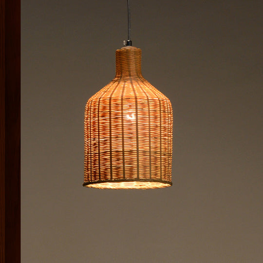 Bamboo Shade Chinese Pendant Lamp With Flaxen Tubular Design