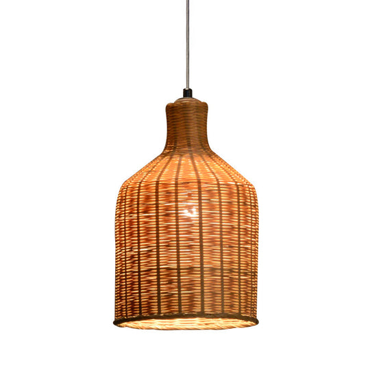 Bamboo Shade Chinese Pendant Lamp With Flaxen Tubular Design