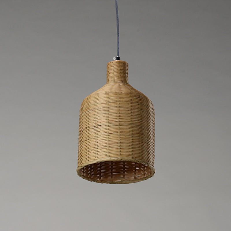 Bamboo Shade Chinese Pendant Lamp With Flaxen Tubular Design