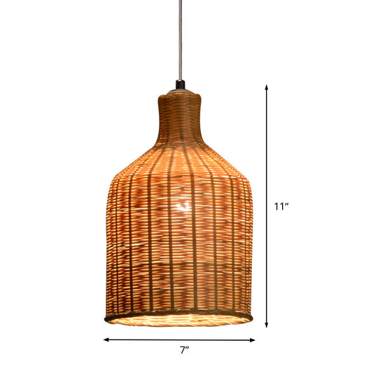 Bamboo Shade Chinese Pendant Lamp With Flaxen Tubular Design