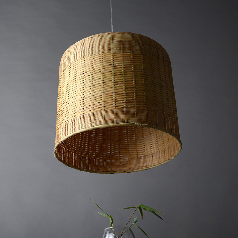 1 Head Bamboo Pendant Light With Flaxen Chinese-Inspired Design