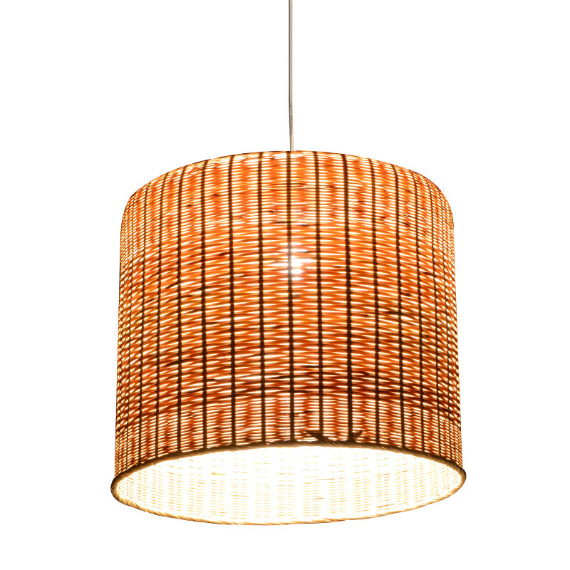 1 Head Bamboo Pendant Light With Flaxen Chinese-Inspired Design