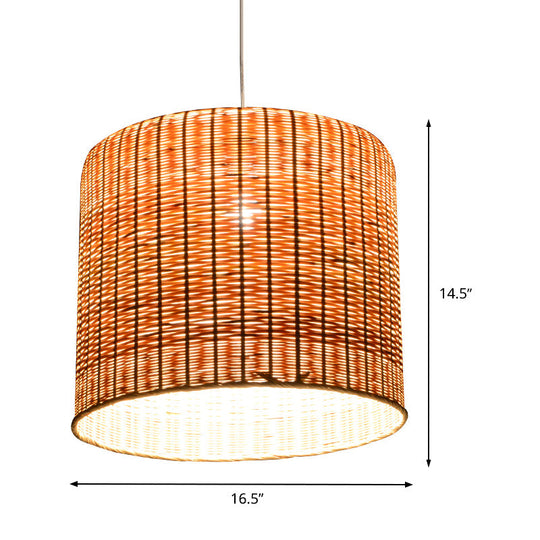 1 Head Bamboo Pendant Light With Flaxen Chinese-Inspired Design