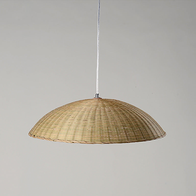 Asian Bamboo Domed Ceiling Lamp - 1 Head Flaxen Pendant Light For Living Room