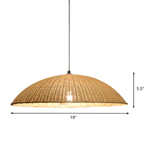 Asian Bamboo Domed Ceiling Lamp - 1 Head Flaxen Pendant Light For Living Room