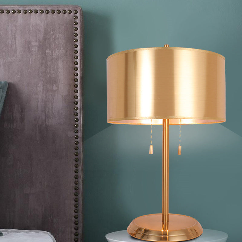 Gold Drum Desk Light: Modern 1-Head Fabric Task Lighting With Metal Base