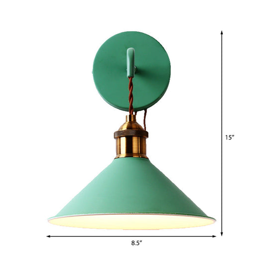 Modern Metal Cone Wall Light With Straight Arm For Hallway - Gray/Pink/Yellow/Green