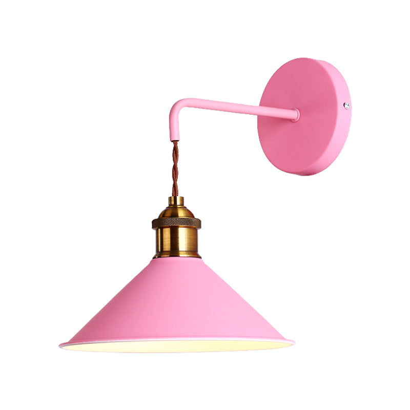 Modern Metal Cone Wall Light With Straight Arm For Hallway - Gray/Pink/Yellow/Green