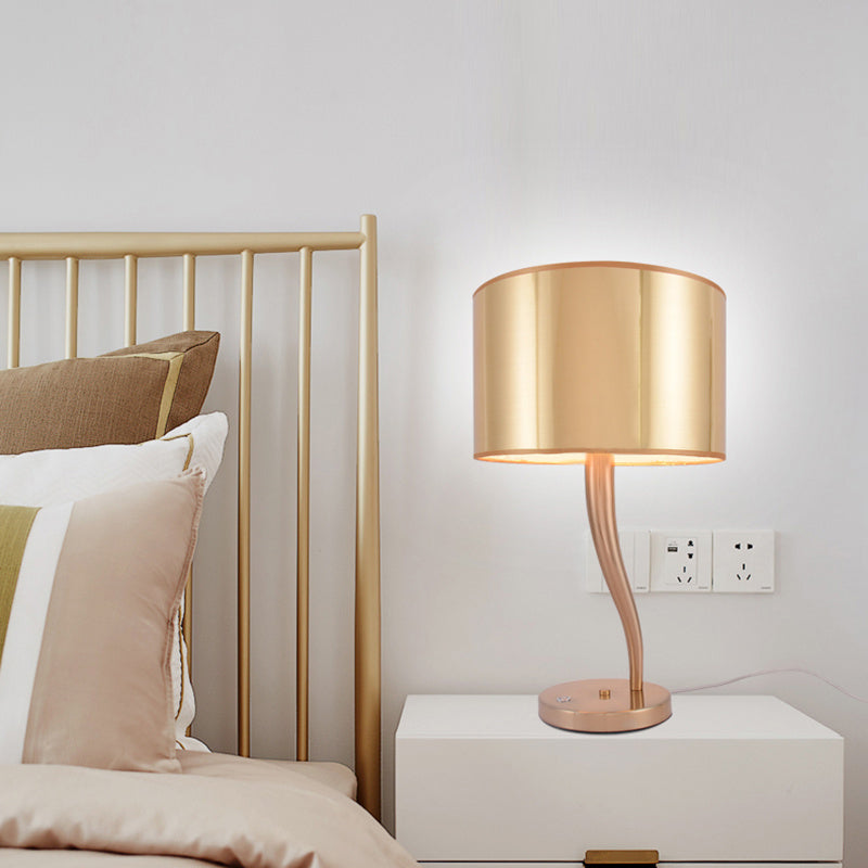 Modern Golden Fabric Bedside Book Light - Cylindrical Task Lighting With 1 Bulb Ideal For Reading