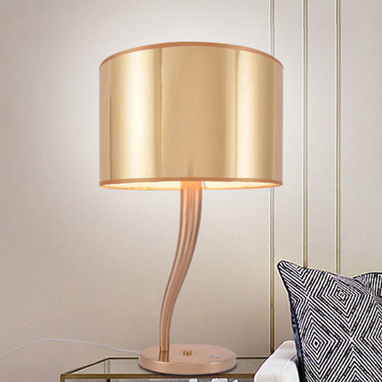 Modern Golden Fabric Bedside Book Light - Cylindrical Task Lighting With 1 Bulb Ideal For Reading