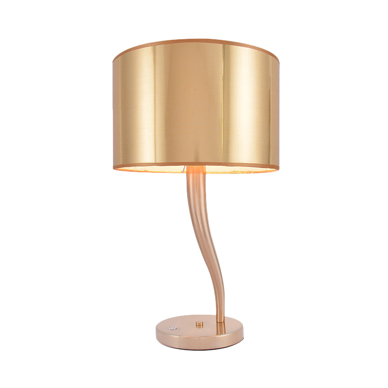 Modern Golden Fabric Bedside Book Light - Cylindrical Task Lighting With 1 Bulb Ideal For Reading