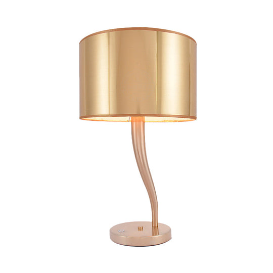 Modern Golden Fabric Bedside Book Light - Cylindrical Task Lighting With 1 Bulb Ideal For Reading