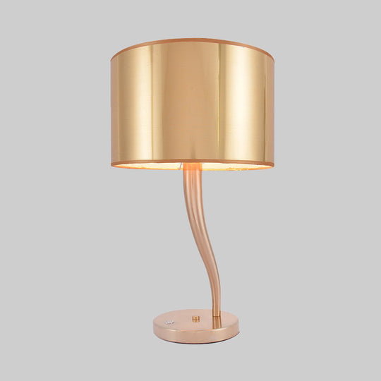 Modern Golden Fabric Bedside Book Light - Cylindrical Task Lighting With 1 Bulb Ideal For Reading