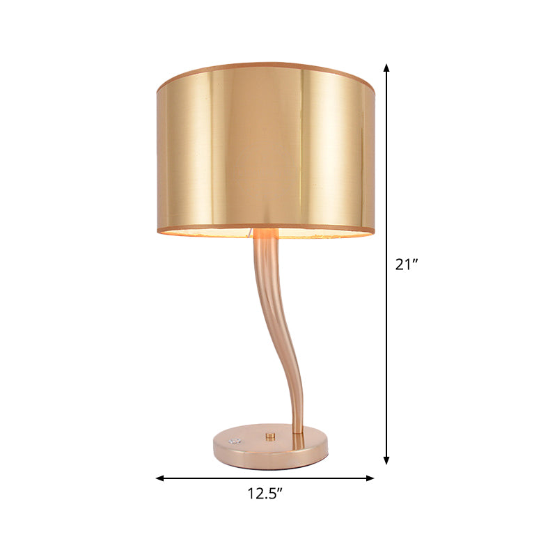 Modern Golden Fabric Bedside Book Light - Cylindrical Task Lighting With 1 Bulb Ideal For Reading