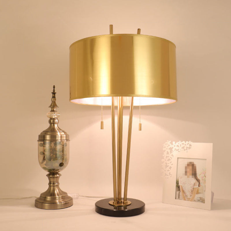 Contemporary Gold Fabric Nightstand Lamp - Straight Sided Shade 1 Head Task Lighting