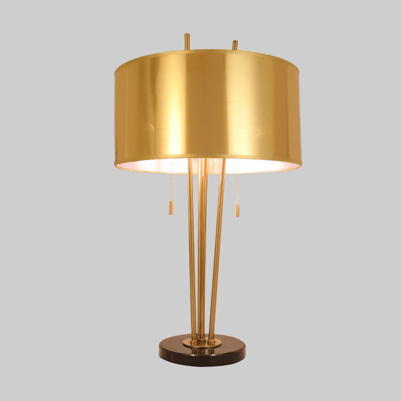 Contemporary Gold Fabric Nightstand Lamp - Straight Sided Shade 1 Head Task Lighting