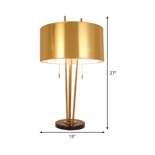 Contemporary Gold Fabric Nightstand Lamp - Straight Sided Shade 1 Head Task Lighting