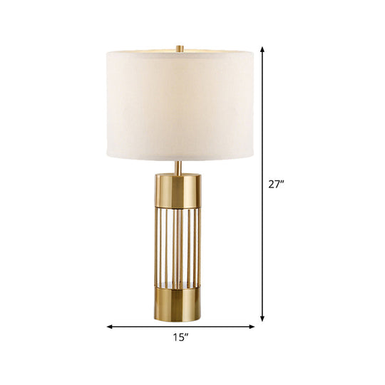 Modern Gold Fabric Shaded Desk Lamp With Laser Cut Metal Base