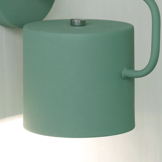 Contemporary Metal Wall Light Sconce - Cylindrical 5 W Gray/White/Green Mounts Over Table