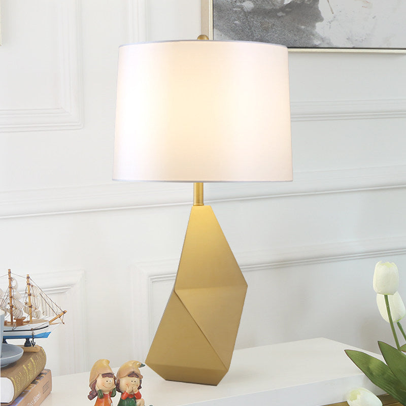 Modern White Barrel Task Lamp With Gold Geometric Metal Base