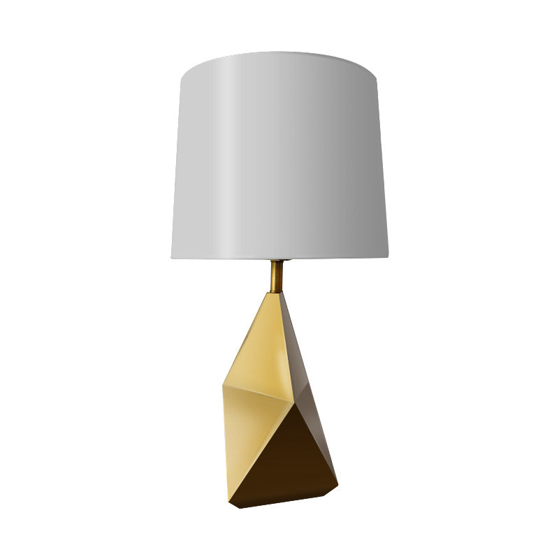 Modern White Barrel Task Lamp With Gold Geometric Metal Base