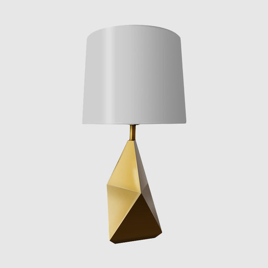 Modern White Barrel Task Lamp With Gold Geometric Metal Base