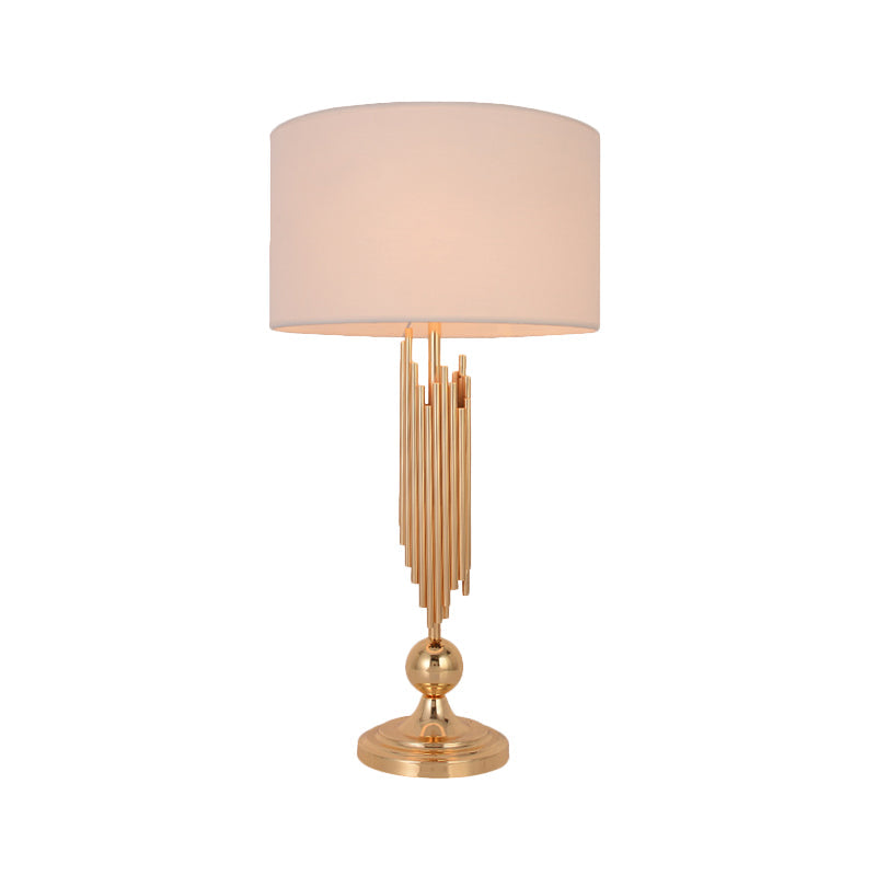 Modern Gold Table Lamp: Straight Sided Fabric Shade & Task Lighting With 1 Bulb