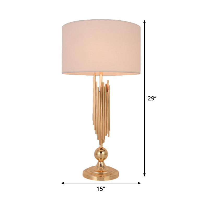 Modern Gold Table Lamp: Straight Sided Fabric Shade & Task Lighting With 1 Bulb