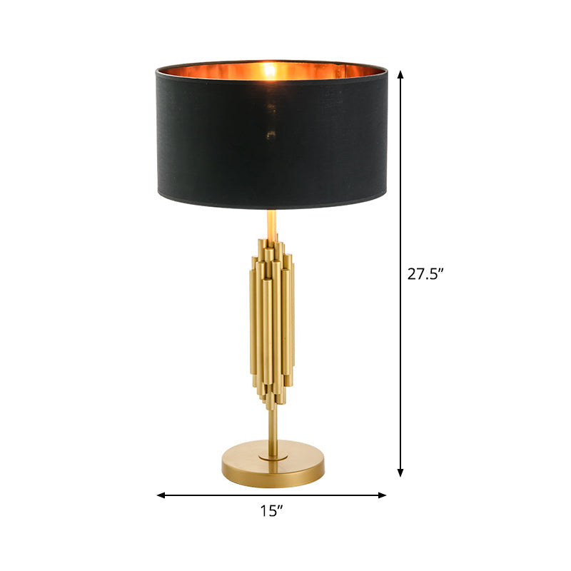 Modern Black & Gold Nightstand Lamp: Shaded Desk Light With Circular Metal Base