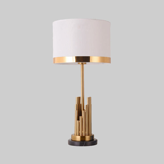 Modern Gold Desk Lamp With Cylinder Fabric Shade - Small Size Perfect For Bedroom Task Lighting!