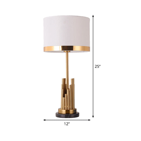 Modern Gold Desk Lamp With Cylinder Fabric Shade - Small Size Perfect For Bedroom Task Lighting!