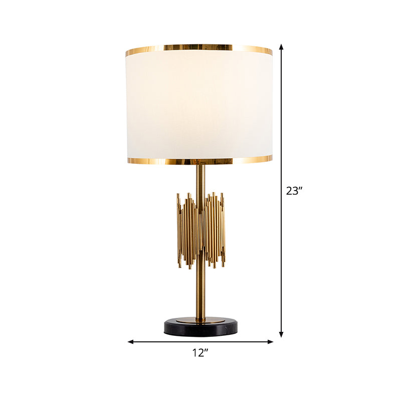 Modern White Desk Lamp With Marble Base - Shaded Table Light Fabric Shade & 1 Bulb