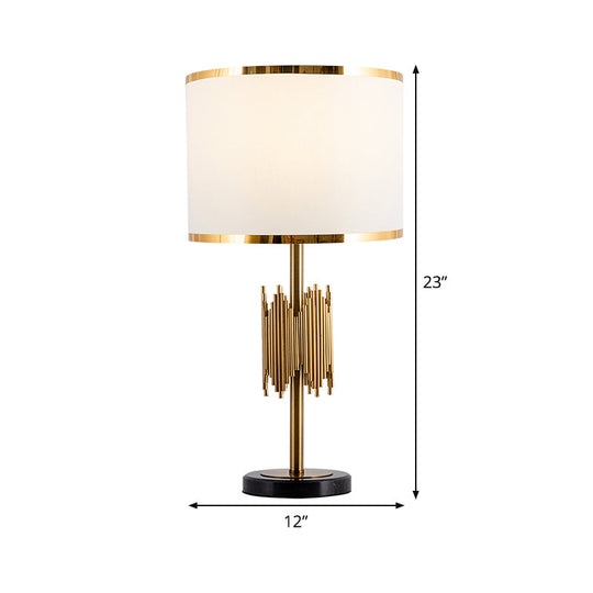 Modern White Desk Lamp With Marble Base - Shaded Table Light Fabric Shade & 1 Bulb