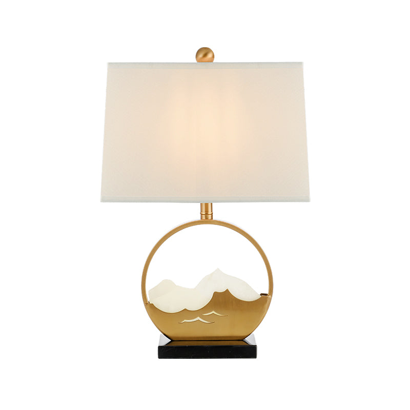 Modern Gold Fabric Night Table Lamp With Marble Base - Trapezoid Design